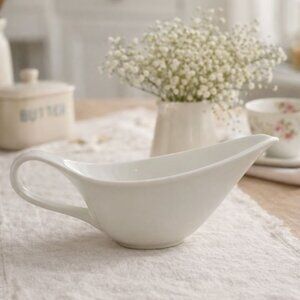 Maison White Ceramic Gravy Boat Modern Minimalist Kitchen Server Neutral Decor